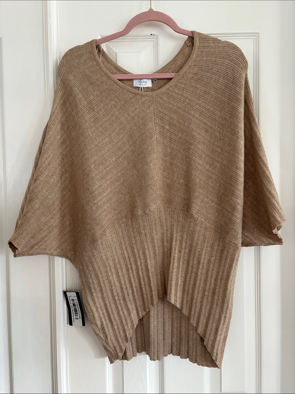 BluIvy Tan Ribbed soft stretchy Knit Women’s short sleeve Sweater NWT size S/M
